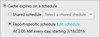 Schermopname waarop de optie 'Cache verloopt volgens planning' is geselecteerd.