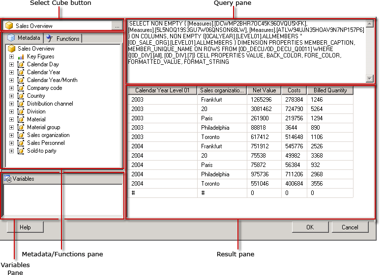 SAP BW MDX-queryontwerper in queryweergave