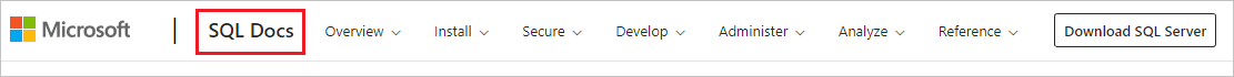 Schermopname van de menuoptie SQL Docs in de bovenbalk.