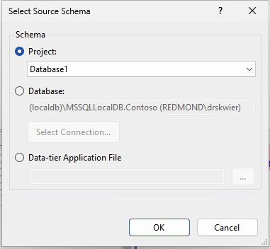 Schermopname van het dialoogvenster Schemavergelijkingsbron selecteren in Visual Studio.