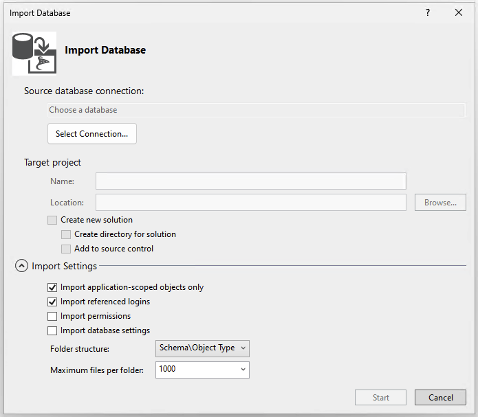 Schermafbeelding van het dialoogvenster 'Database importeren' in Visual Studio.