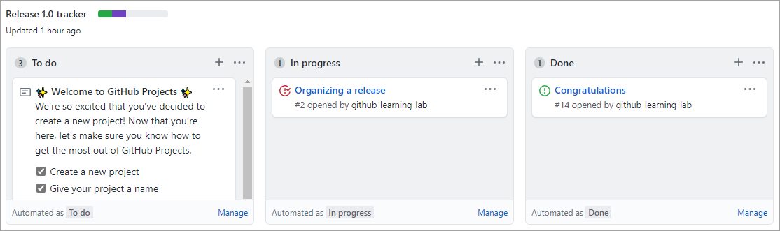 Schermopname van Release 1.0-tracker.