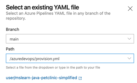 Schermopname van het nieuwe Azure Pipeline-formulier.