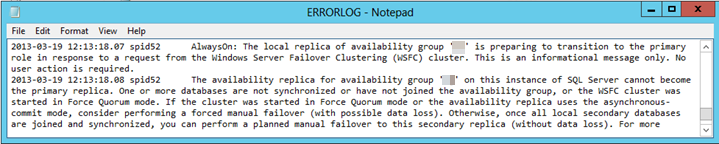 Schermopname van het SQL Server-foutenlogboek in Case 3.