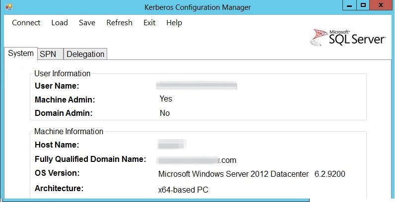 Schermopname van een weergave van alle drie de tabbladen in Kerberos Configuration Manager.