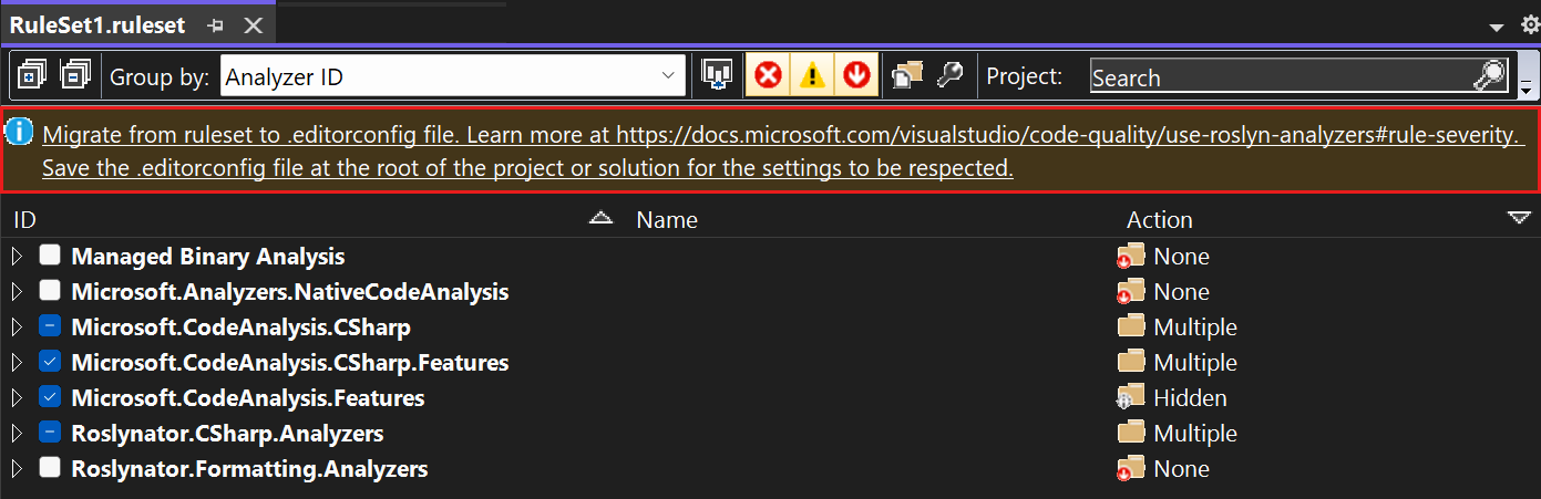 Schermopname van een bestand met een regelset dat is geopend in de editor voor regelsets.