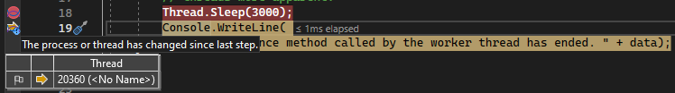 Schermopname van de thread-id in een DataTip.
