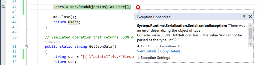 Een SerializationException treedt op