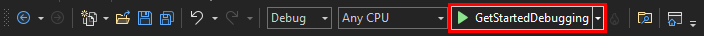 Schermopname van de knop Doel voor foutopsporing in de standaardwerkbalk van Visual Studio 2022.