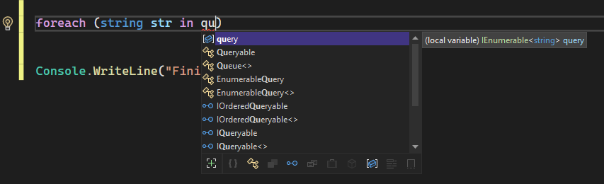 Schermopname van een IntelliSense-woordaanvulling-pop-up in Visual Studio 2022.
