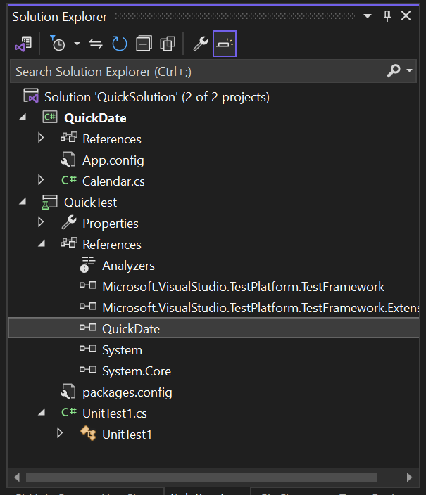 Schermopname van Solution Explorer met een projectverwijzing.