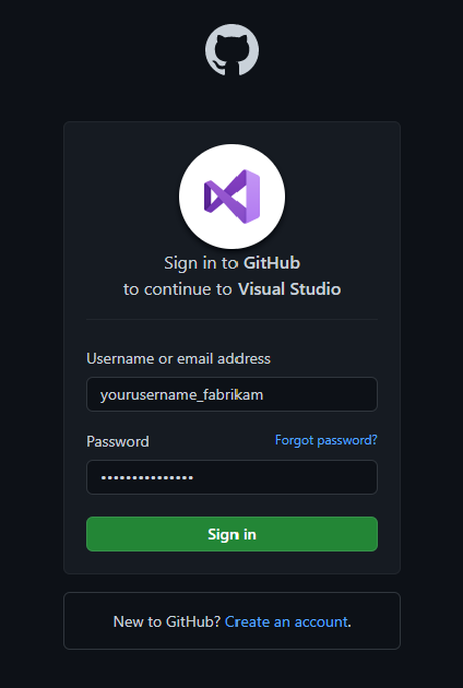 Schermopname van de aanmeldingservaring van GitHub voor het door GitHub Enterprise beheerde gebruikersaccount.