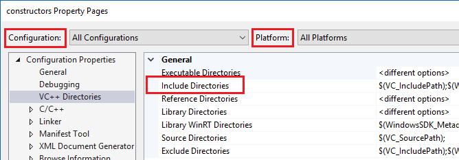 Schermopname van de instelling Directory's opnemen in de sectie Configuratie-eigenschappen.