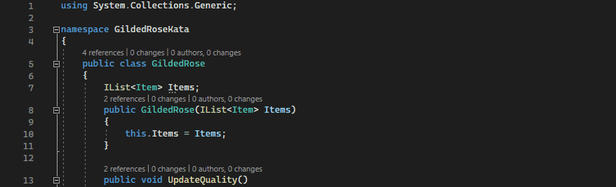 Een animatie van de sticky scroll-functie die wordt gebruikt in C#-code.