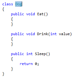 Schermopname van gemarkeerde code voor Extract Interface - C#.