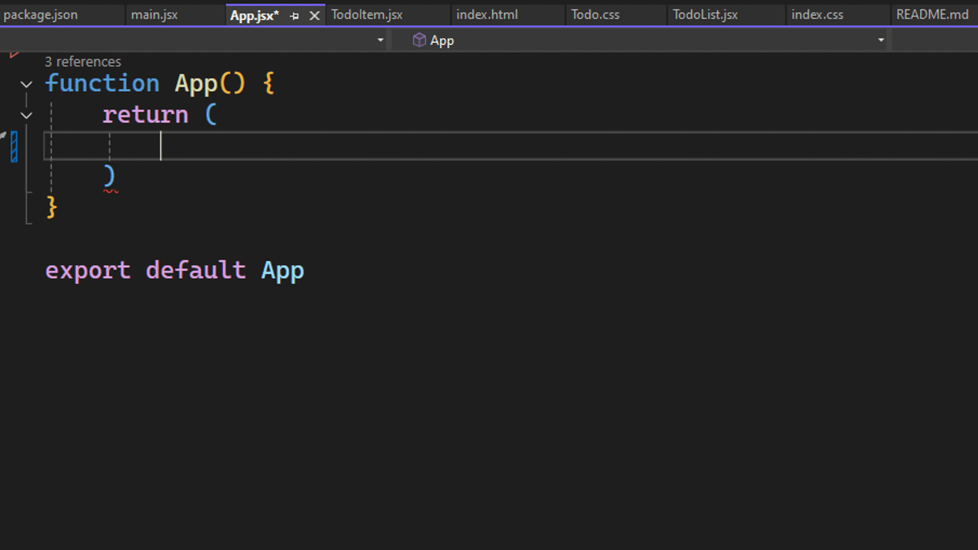 Schermopname van het toevoegen van een JSX-onderdeel aan de app.