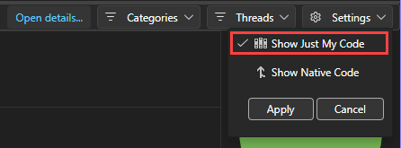 Schermopname van de optie Alleen mijn code weergeven.