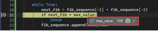 Schermopname met de waarde DataTips voor een variabele in het foutopsporingsprogramma van Visual Studio.