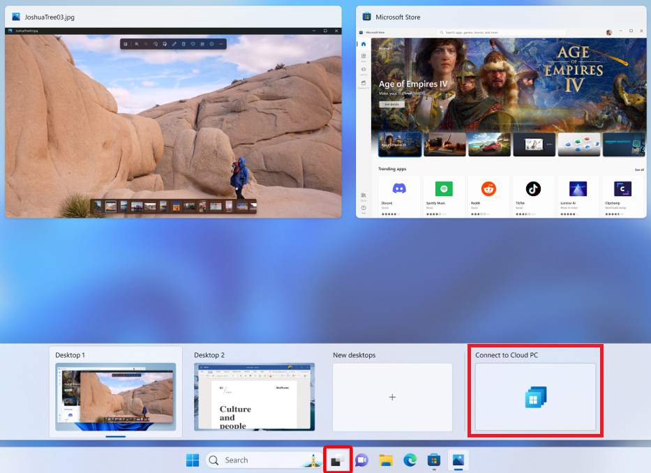 A schermopname van een cloud-pc die is toegevoegd aan de taakweergave in Windows 11.