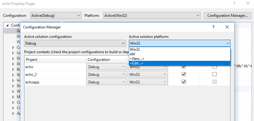 Schermopname van het dialoogvenster Configuration Manager met de optie Nieuw gemarkeerd onder de vervolgkeuzelijst Active Solution Platform.