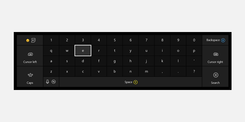 Schermopname van het Xbox One schermtoetsenbord.