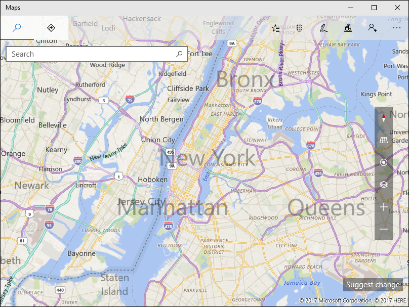A-schermopname van de Windows Maps app.
