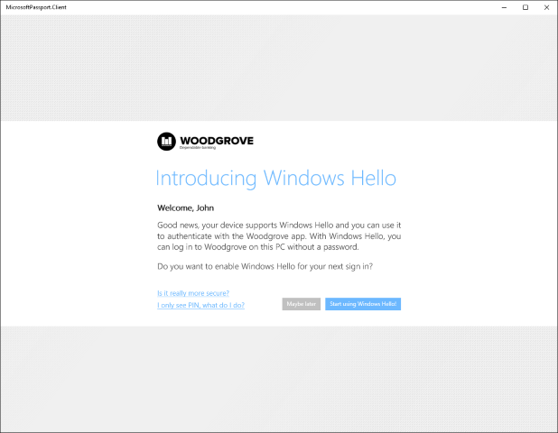 Een schermafbeelding van de Windows Hello-gebruikersinterface