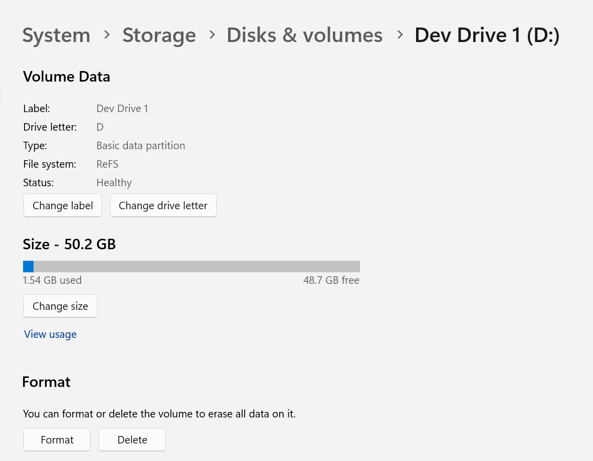 Een Dev Drive verwijderen in Windows-instellingen