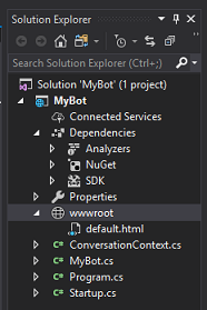 Schermopname van het venster Solution Explorer met een lijst met klassen.