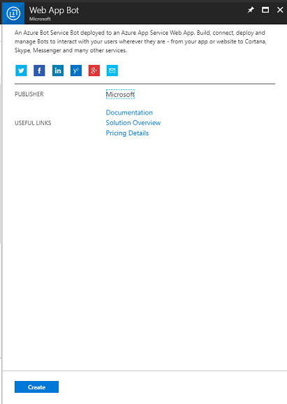 Schermopname van de pagina Web App Bot en de knop Maken linksonder.