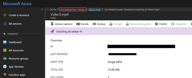 Schermopname van Azure Portal. De koppeling assets is gemarkeerd.