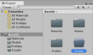 Schermopname van het projecttabblad. De map Assets is geselecteerd.