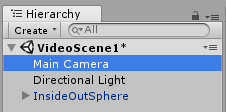 Schermopname van het hiërarchiemenu. Hoofdcamera is geselecteerd.
