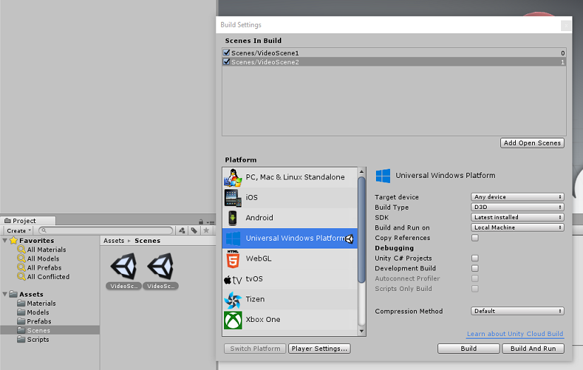 Schermopname van het venster Build-instellingen.