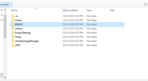 Schermopname van de map BUILDS gemarkeerd.