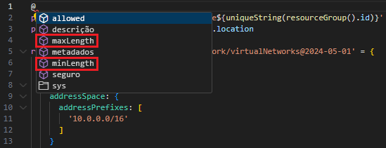 Captura de tela da adição de decoradores ao parâmetro.