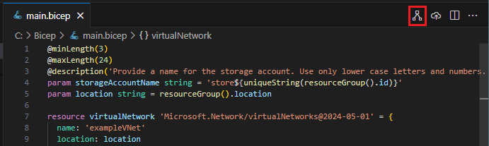 Captura de tela da ferramenta do visualizador do Bicep.