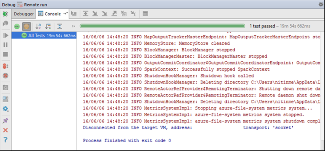 Saída&nbsp;do console do depurador do IntelliJ IDEA.