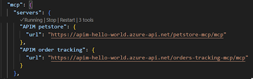 Screenshot de servidores MCP configurados em Visual Studio Code.