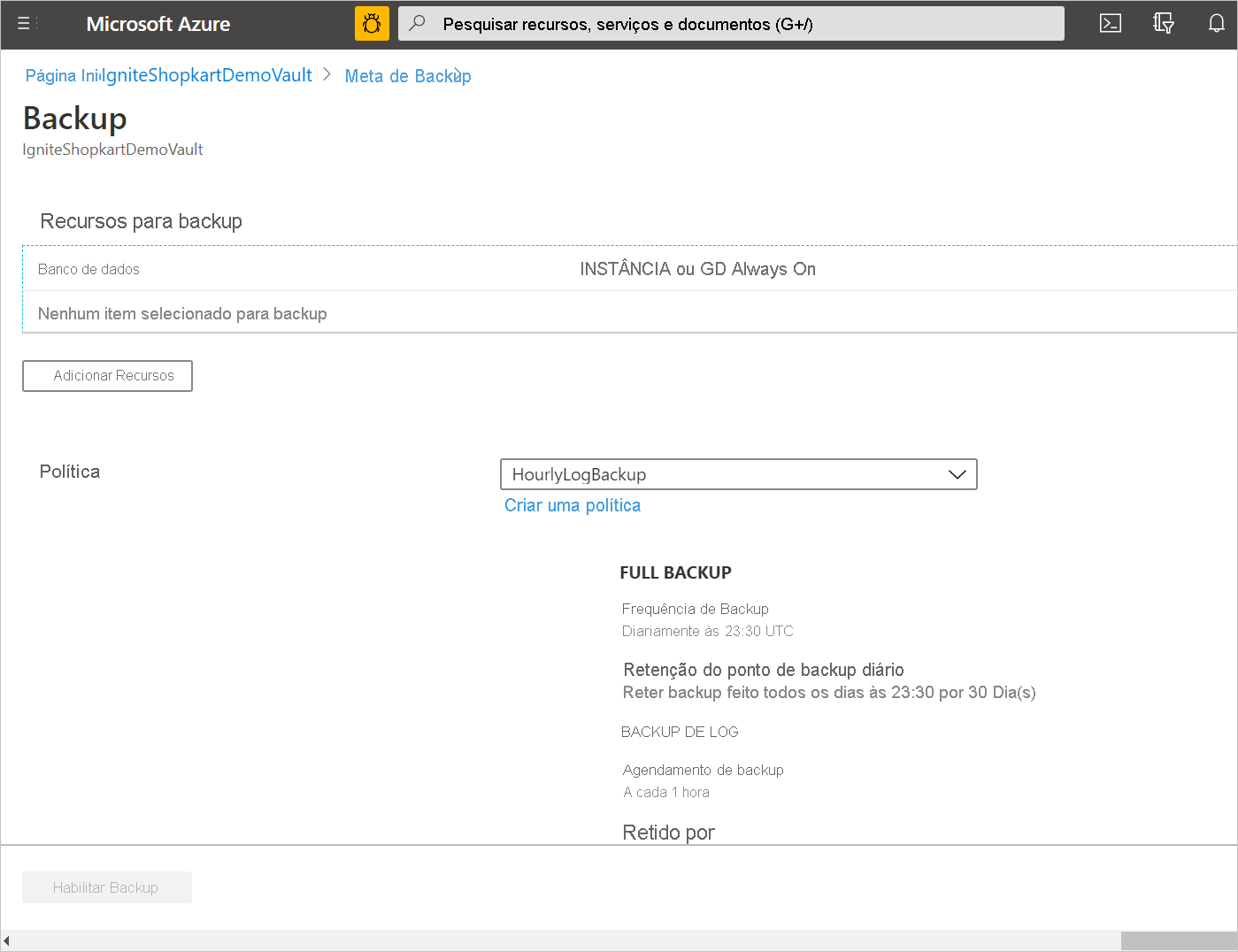 Captura de tela que mostra o botão Adicionar Recursos.