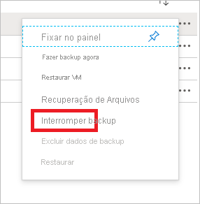 Captura de tela que apresenta o menu Parar backup.