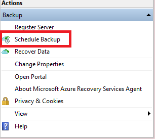 A captura de tela mostra a opção Agendar Backup.