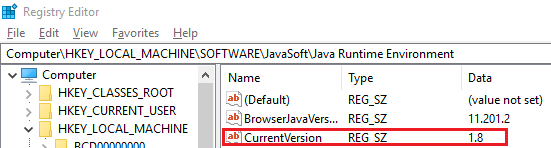 Screenshot mostrando o Ambiente de Execução Java.