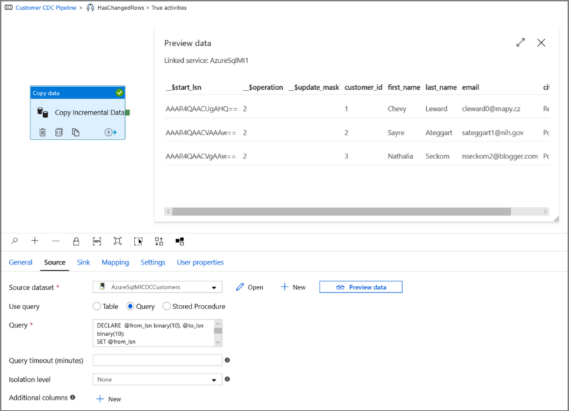 A captura de tela mostra uma visualização para verificar a consulta.