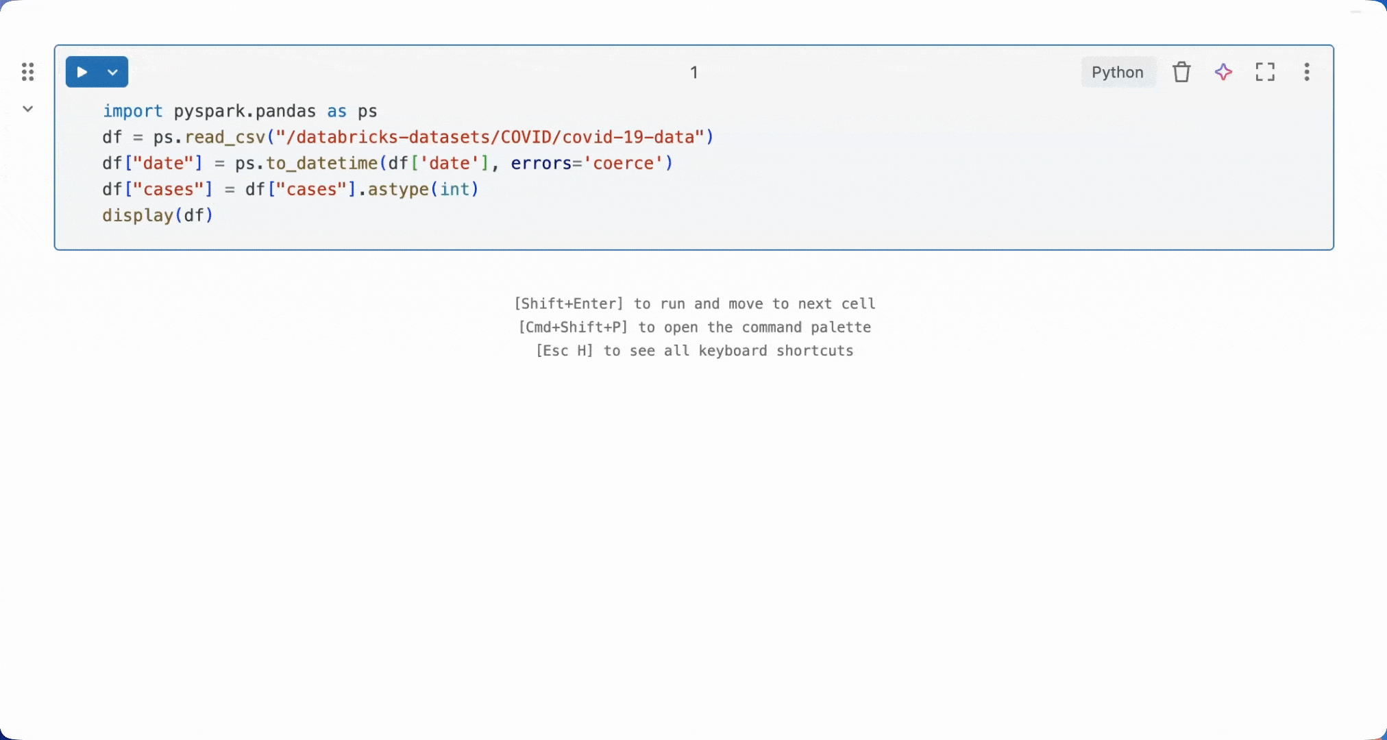 A ação da célula /doc instrui o Assistente a comentar o código.