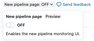 Alternância da interface do usuário da nova página do pipeline