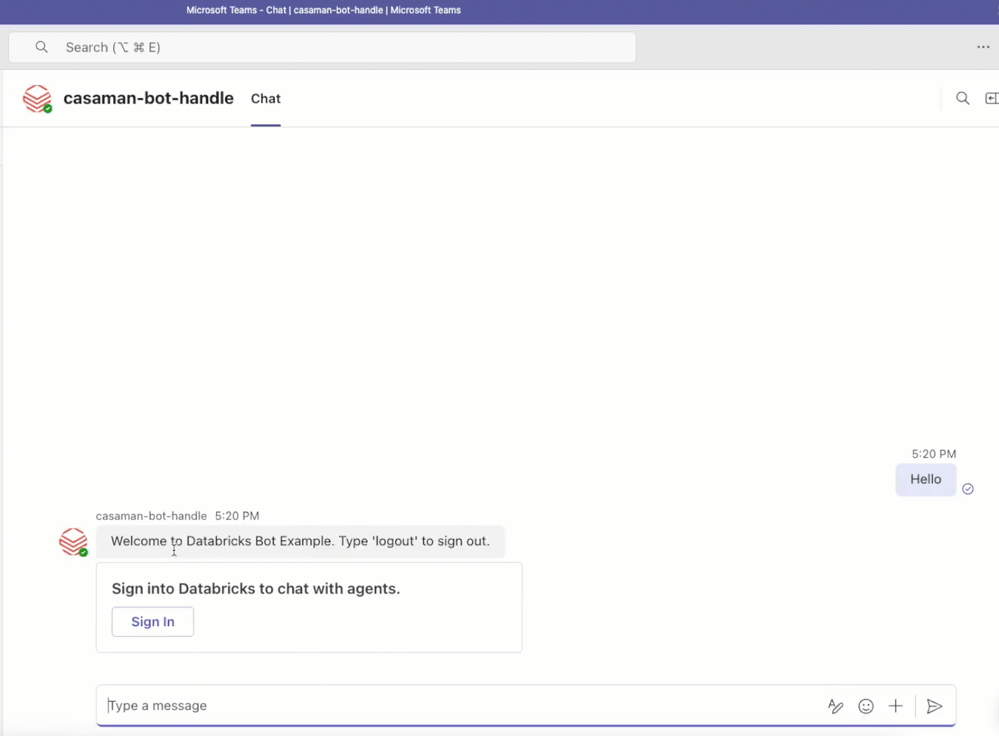 Exemplo de autenticação OBO do agente do Microsoft Teams