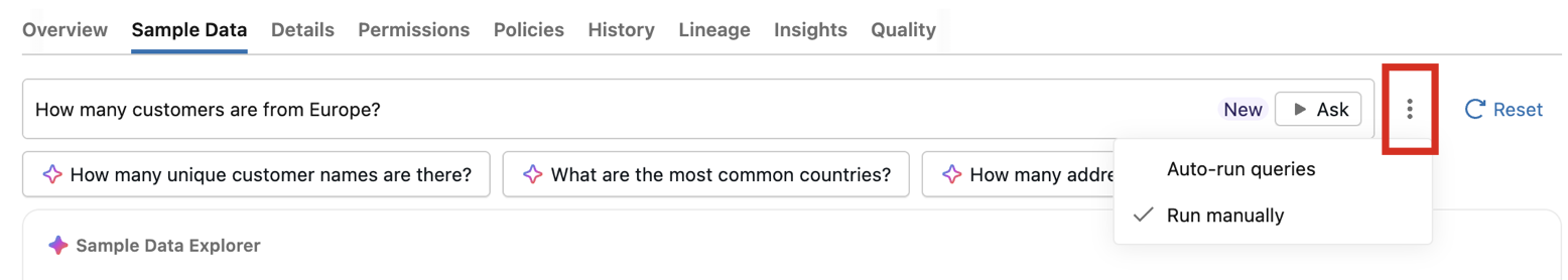 Configurar consultas de execução automática para o Explorador de Dados de Amostra