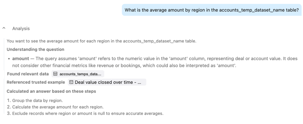 Etapas de pensamento do Genie mostrando a explicação em linguagem simples da lógica do SQL