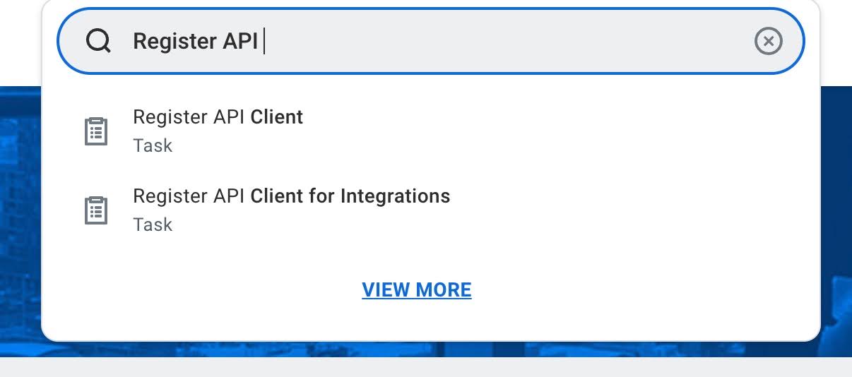 Barra de pesquisa do Workday: tarefa de registro de cliente de API